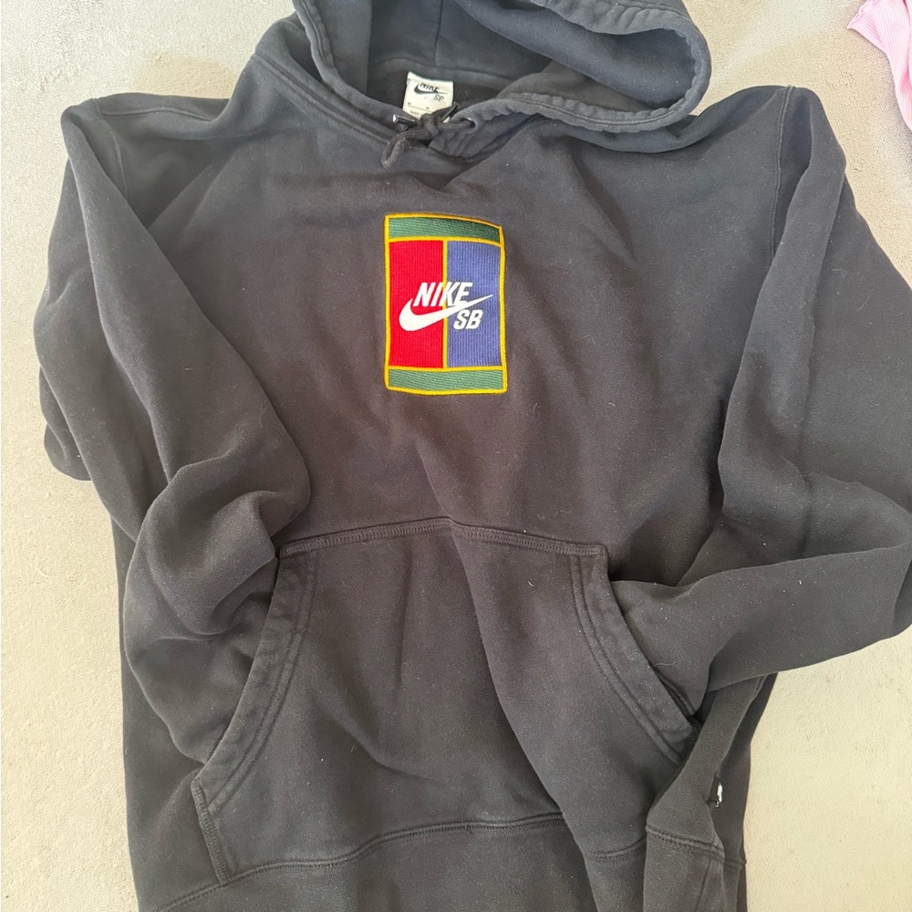 Nike Black and Red Sweater with Multicolor Logo